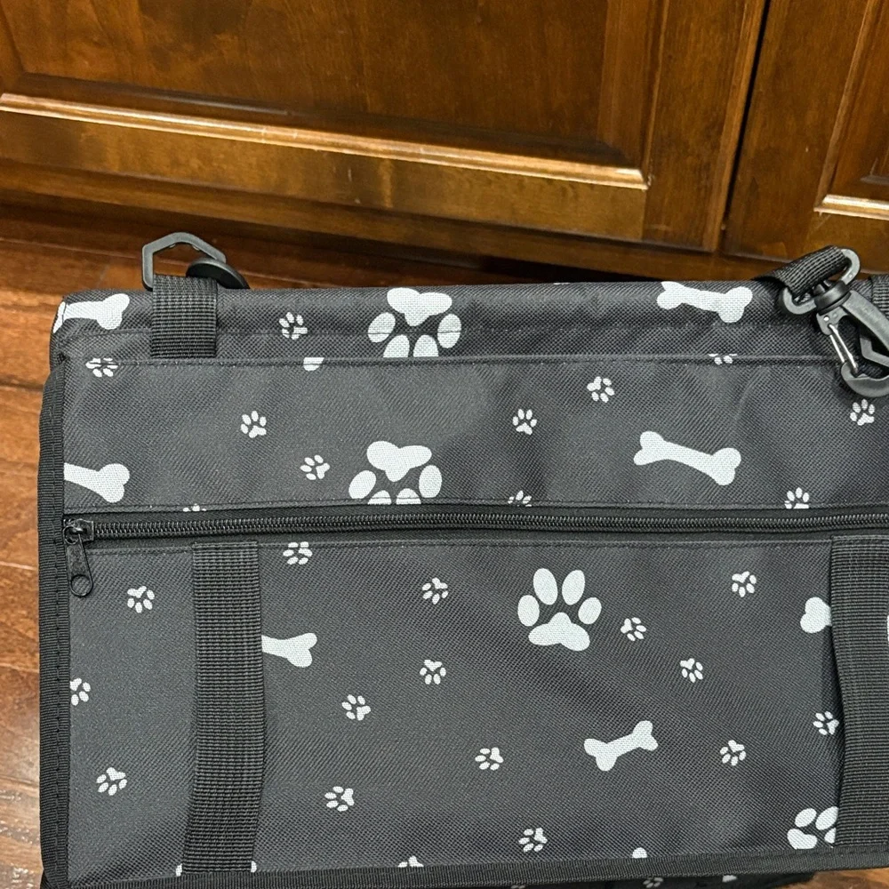 Black Pet Car Seat with Paw and Bone Print